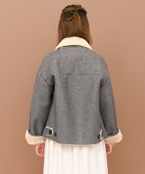 KBF（ケイビーエフ）の「人字紋絨毛夾克外套（ジャケット/アウター・レディース・灰色/炭黑色・one）」の12枚目の写真