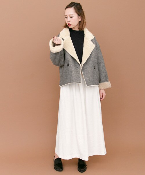 KBF（ケイビーエフ）の「人字紋絨毛夾克外套（ジャケット/アウター・レディース・灰色/炭黑色・one）」の9枚目の写真