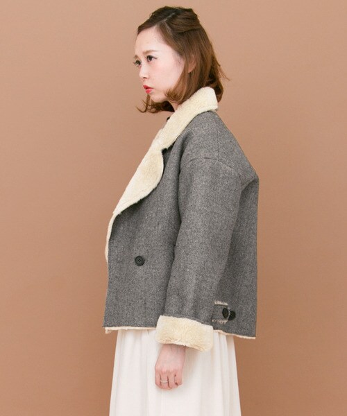 KBF（ケイビーエフ）の「人字紋絨毛夾克外套（ジャケット/アウター・レディース・灰色/炭黑色・one）」の11枚目の写真