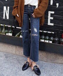 DHOLIC | ダメージディテールウォッシュドフレアデニムパンツ(デニムパンツ)