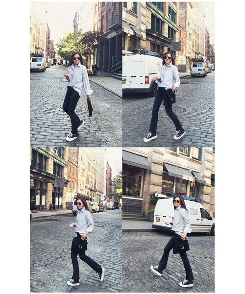 Aco Design(アコデザイン)の「ストライプシャツ レディース 長袖/コットンシャツ ストライプ ロングシャツ(シャツ/ブラウス・レディース・アイボリー・肩幅:49 バスト:106 袖丈:58.5 袖幅:17.5 着丈:前72/後74)」の9枚目の写真