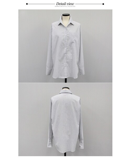 Aco Design(アコデザイン)の「ストライプシャツ レディース 長袖/コットンシャツ ストライプ ロングシャツ(シャツ/ブラウス・レディース・アイボリー・肩幅:49 バスト:106 袖丈:58.5 袖幅:17.5 着丈:前72/後74)」の13枚目の写真