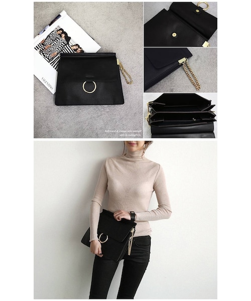 Aco Design（アコデザイン）の「クラッチバッグ レザー/ショルダーバッグ セカンドバッグ/２WAY クラッチバッグ（クラッチバッグ・レディース・ブラック・横：32　縦：25　マチ：3.5）」の2枚目の写真