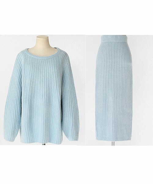 DHOLIC（ディーホリック）の「リブ編みワイドスリーブプルオーバー&タイトロングスカートセット（ニット/セーター・レディース・グレー/スカイブルー/ブラック・FREE）」の3枚目の写真