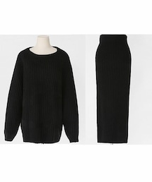DHOLIC | リブ編みワイドスリーブプルオーバー&タイトロングスカートセット(ニット/セーター)