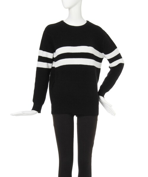 MURUA（ムルーア）の「【CASUAL】ラインニットトップス（トップス・レディース・ホワイト/ブラック・F）」の2枚目の写真