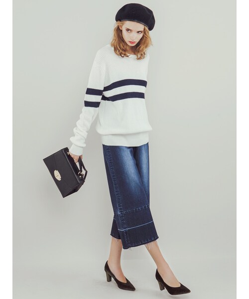 MURUA（ムルーア）の「【CASUAL】ラインニットトップス（トップス・レディース・ホワイト/ブラック・F）」の3枚目の写真