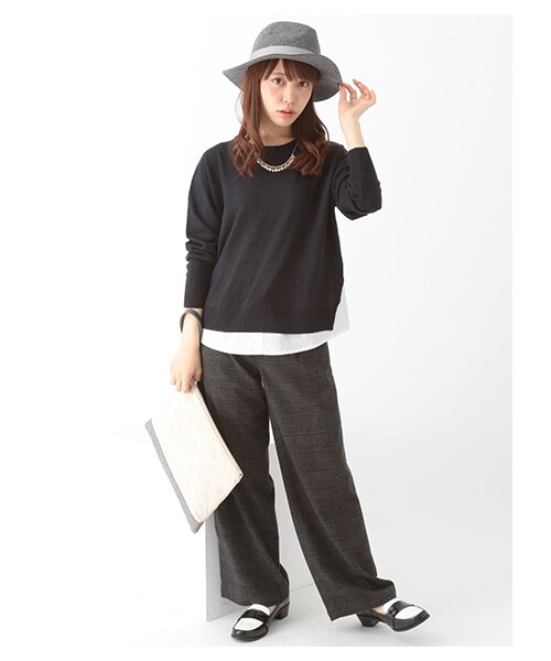 earth music&ecology(アースミュージックアンドエコロジー)の「グレンチェックワイドタックパンツ(パンツ・グレー/ブラウン・M/L)」の10枚目の写真