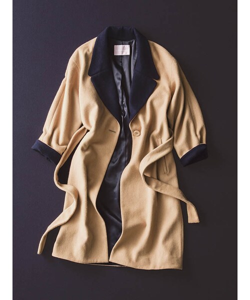 31 Sons de mode（トランテアン　ソン　ドゥ　モード）の「ウール配色ロングガウンコート★ポイント10倍★《予約アイテム》（ジャケット/アウター・レディース・オフホワイト/ライトグレー/キャメル・36/38）」の4枚目の写真