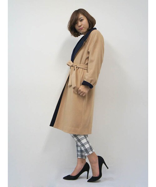 31 Sons de mode（トランテアン　ソン　ドゥ　モード）の「ウール配色ロングガウンコート★ポイント10倍★《予約アイテム》（ジャケット/アウター・レディース・オフホワイト/ライトグレー/キャメル・36/38）」の5枚目の写真