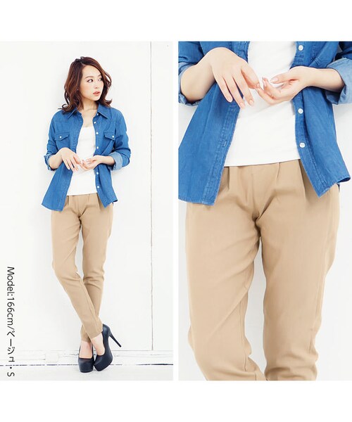 KOBE LETTUCE(コウベレタス)の「ストレッチサルエルシルエットパンツ/テーパード/レディース バックウエストゴム M1418(パンツ・レディース・ベージュ/ブラック/ボルドー/チャコールグレー/ダークオレンジ/カーキ/モスグリーン/ネイビー・M/S)」の6枚目の写真