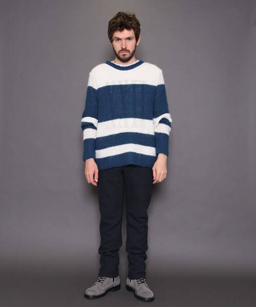 VIRGOwearworks（ヴァルゴウェアワークス）の「Strange border mohair モヘアボーダーニット（トップス・メンズ・WHITE/BLUE、BROWN/GRAY、GRAY/BLACK・2/3/4）」の17枚目の写真