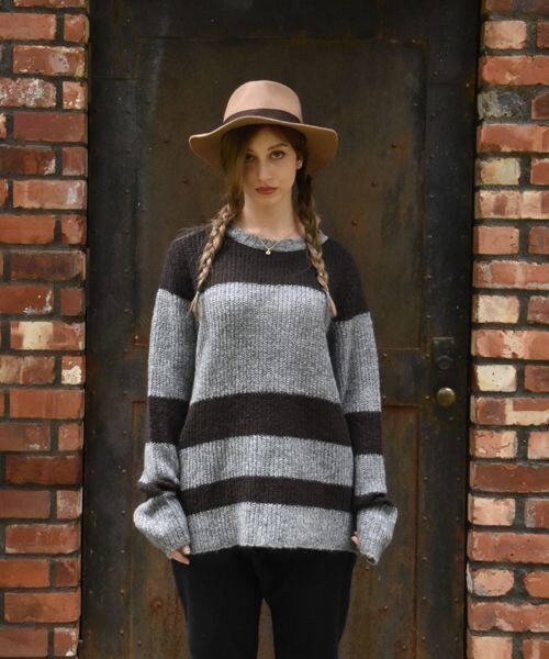 VIRGOwearworks（ヴァルゴウェアワークス）の「Strange border mohair モヘアボーダーニット（トップス・メンズ・WHITE/BLUE、BROWN/GRAY、GRAY/BLACK・2/3/4）」の9枚目の写真