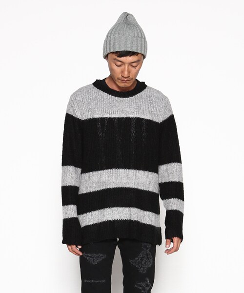 VIRGOwearworks（ヴァルゴウェアワークス）の「Strange border mohair モヘアボーダーニット（トップス・メンズ・WHITE/BLUE、BROWN/GRAY、GRAY/BLACK・2/3/4）」の13枚目の写真