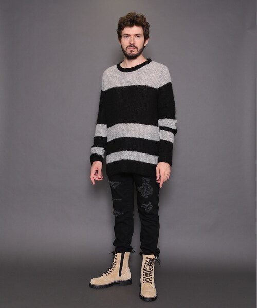 VIRGOwearworks（ヴァルゴウェアワークス）の「Strange border mohair モヘアボーダーニット（トップス・メンズ・WHITE/BLUE、BROWN/GRAY、GRAY/BLACK・2/3/4）」の14枚目の写真
