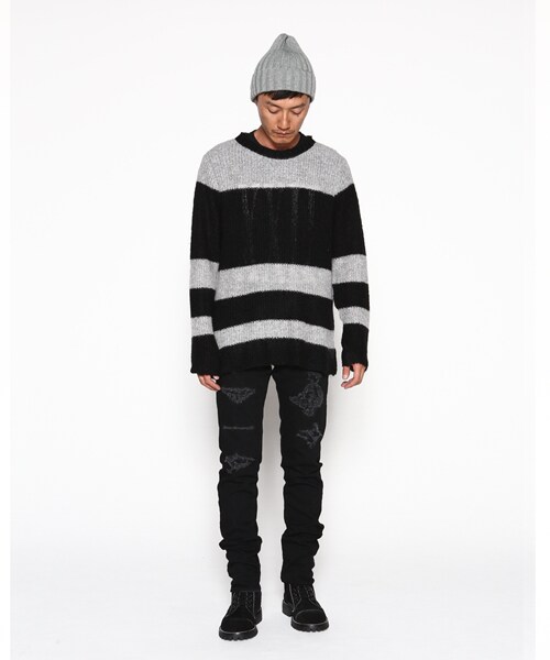 VIRGOwearworks（ヴァルゴウェアワークス）の「Strange border mohair モヘアボーダーニット（トップス・メンズ・WHITE/BLUE、BROWN/GRAY、GRAY/BLACK・2/3/4）」の11枚目の写真