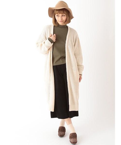 w closet（ダブルクローゼット）の「片畦ロングカーディガン（トップス・レディース・オフホワイト/ベージュ/ネイビー・FREE）」の12枚目の写真