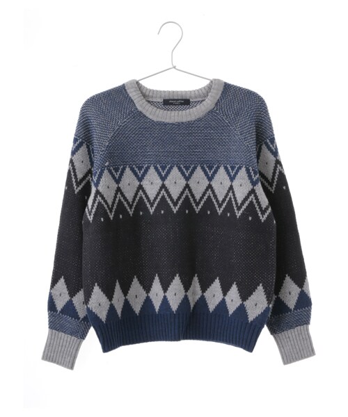 Green　Parks（グリーンパークス）の「Nジャガード柄ニットプルオーバー（トップス・グレー/ベージュ/ネイビー・F）」の3枚目の写真