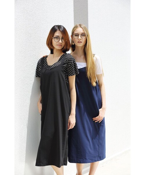 EMODA（エモダ）の「Loose Fit Midi Pinafore Dress（その他・BLACK/NAVY・M/S）」の2枚目の写真