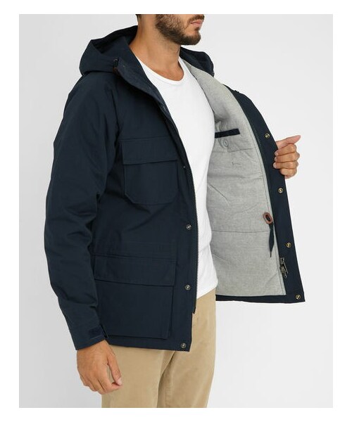 Vtg Carhartt Mosley Jacket Blue Hooded Zip Parka Poly-Cotton 4 Pockets Lined L