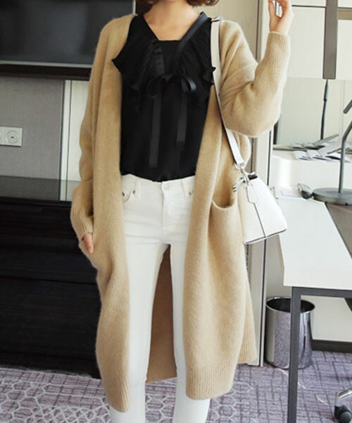 DHOLIC（ディーホリック）の「アンゴラロングニットカーディガン（カーディガン/ボレロ・レディース・グレー/ダークグリーン/ブラック/ベージュ・FREE）」の3枚目の写真