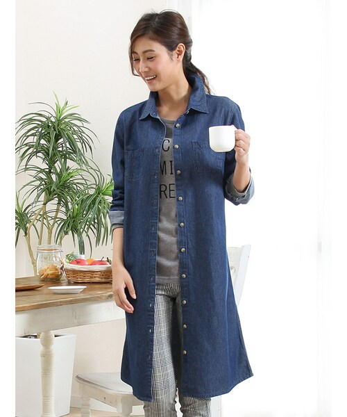 Honeys（ハニーズ）の「デニムシャツワンピース（ワンピース・レディース・ライトインディゴ/インディゴ・Ｓ/Ｍ/Ｌ/ＬＬ）」の2枚目の写真
