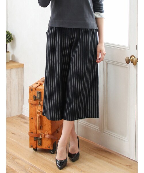 Honeys（ハニーズ）の「ガウチョパンツ（パンツ・スキニー・レディース・クロ/コン/キャメル/カーキ/杢チャコール/クロストライプ/コンストライプ・Ｍ/Ｌ）」の3枚目の写真