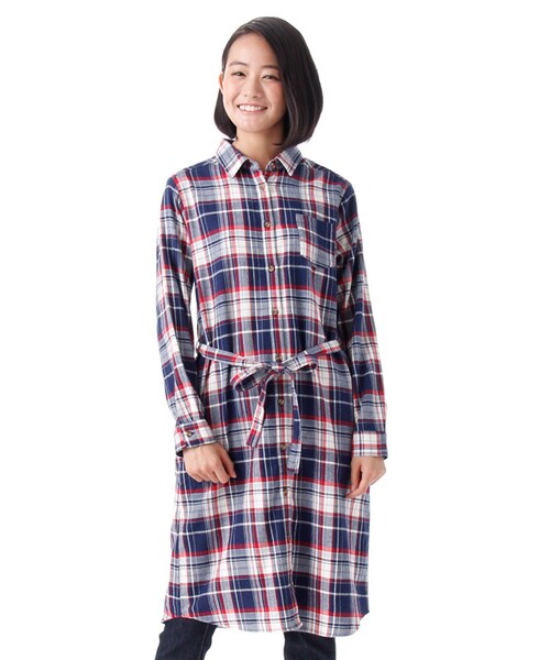 Honeys（ハニーズ）の「チェックシャツワンピース（ワンピース・レディース・コン/コン×アイボリー/アカ/アカ×ベージュ・Ｍ/Ｌ/ＬＬ）」の2枚目の写真