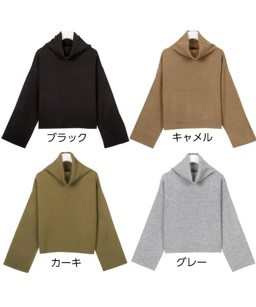 KOBE LETTUCE（コウベレタス）の「タートル ニット オフタートル ハーフミラノリブ ワイドスリーブ 長袖 トップス N940（Tシャツ・カットソー・レディース・ブラック/キャメル/グレー/カーキ・FREE）」の2枚目の写真