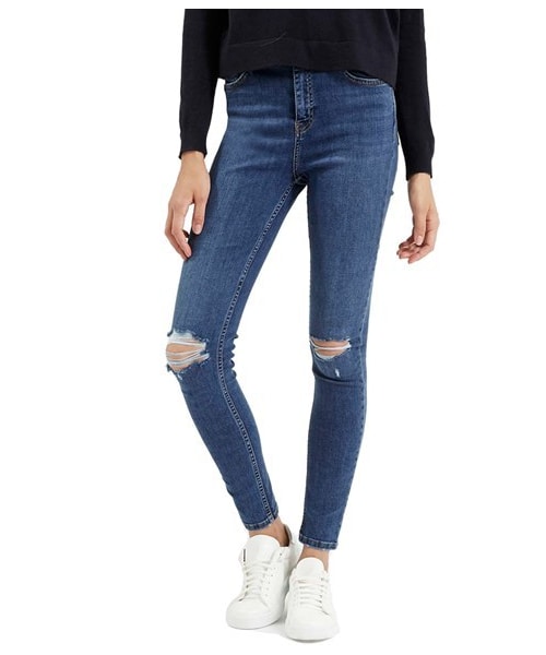 TOPSHOP(トップショップ)の「Topshop Moto 'Jamie' Ripped Ankle Jeans (Mid Denim) (Regular & Short)(デニムパンツ・レディース・Blue・25 US (fits like 24)/26 US (fits like 25-26)/28 US (fits like 27)/30 US (fits like 28-30)/32 US (fits like 30-31)/34 US (fits like 31-32))」の1枚目の写真