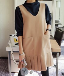 DHOLIC | Vネックプリーツワンピース(ワンピース)