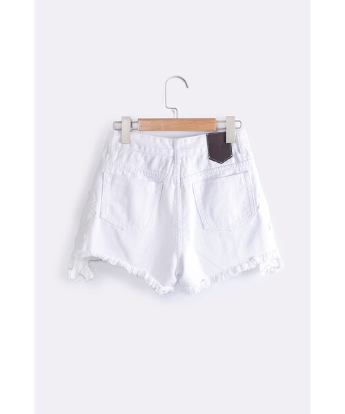 ORENDA（オレンダ）の「顯瘦蕾絲花邊刷破高腰牛仔短褲（パンツ・レディース・白/黑・S/M/L/XL）」の2枚目の写真