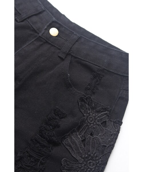 ORENDA（オレンダ）の「顯瘦蕾絲花邊刷破高腰牛仔短褲（パンツ・レディース・白/黑・S/M/L/XL）」の19枚目の写真