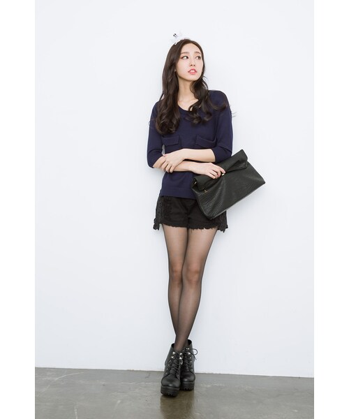 ORENDA（オレンダ）の「顯瘦蕾絲花邊刷破高腰牛仔短褲（パンツ・レディース・白/黑・S/M/L/XL）」の12枚目の写真