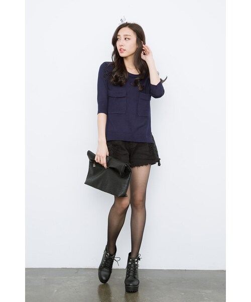 ORENDA（オレンダ）の「顯瘦蕾絲花邊刷破高腰牛仔短褲（パンツ・レディース・白/黑・S/M/L/XL）」の11枚目の写真