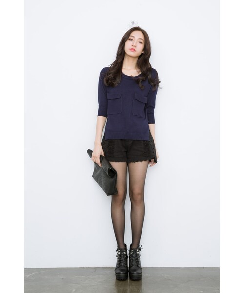 ORENDA（オレンダ）の「顯瘦蕾絲花邊刷破高腰牛仔短褲（パンツ・レディース・白/黑・S/M/L/XL）」の10枚目の写真