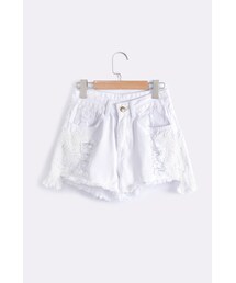 ORENDA | 顯瘦蕾絲花邊刷破高腰牛仔短褲(パンツ)