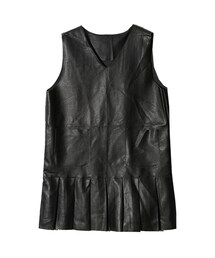 STYLENANDA | プリーツ切替レザーミニワンピース(ブラック)(ワンピース/ドレス)