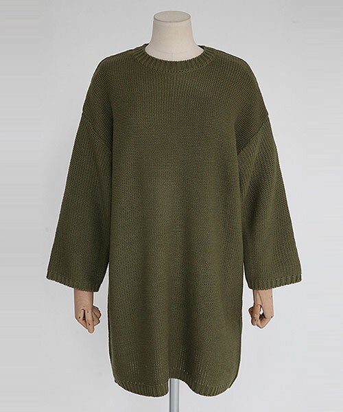 DHOLIC（ディーホリック）の「ルーズフィットベーシックニットワンピース（ワンピース・レディース・アイボリー/カーキ/ダークベージュ/ブラック・FREE）」の4枚目の写真