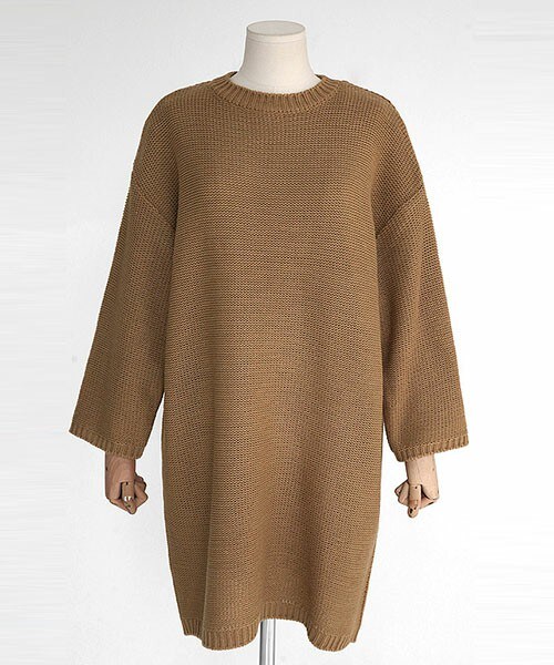 DHOLIC（ディーホリック）の「ルーズフィットベーシックニットワンピース（ワンピース・レディース・アイボリー/カーキ/ダークベージュ/ブラック・FREE）」の3枚目の写真