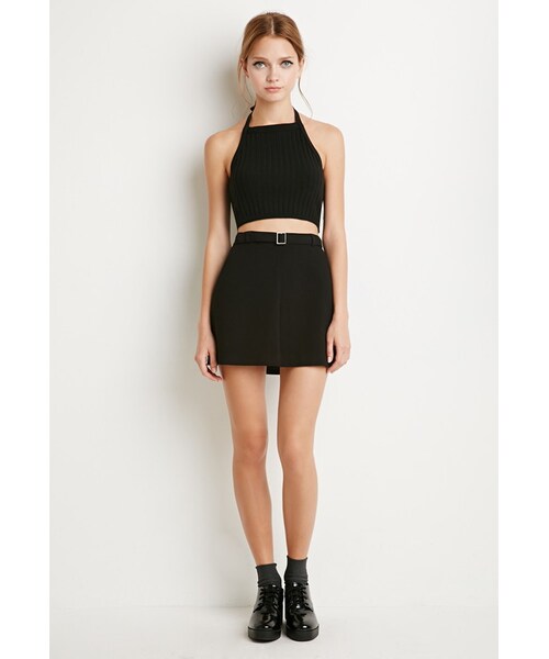 FOREVER 21(フォーエバー トゥエンティーワン)の「FOREVER 21 Kick-Pleat Mini Skirt(スカート・レディース・Black/White・24/25/26/27/28/29/30/31)」の1枚目の写真