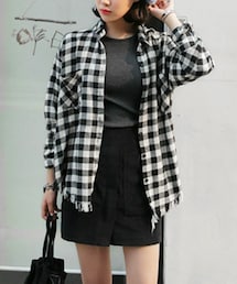 DHOLIC | ランダムカットヘムブロックチェックシャツ(シャツ/ブラウス)