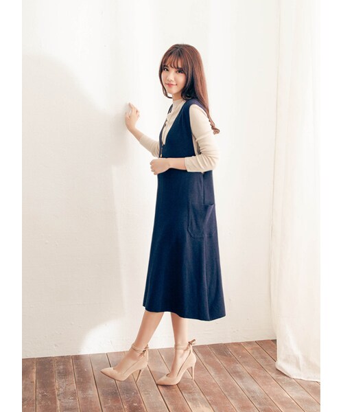 gracegift（グレースギフト）の「2way交叉繞踝綁結跟鞋（シューズ・レディース・杏・35/36/37/38/39/40/41）」の7枚目の写真