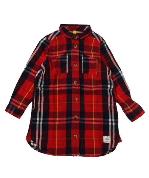 apres les cours(アプレレクール)の「Autumnチェックシャツワンピース(ワンピース/ドレス・キッズ・レッド/イエロー・80/90/100/110/120/130/140)」の1枚目の写真