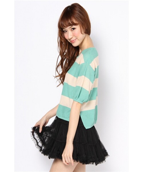 rosebullet（ローズブリット）の「Stripe Knitted Short Sleeve Top（その他・GREEN/NAVY・M）」の2枚目の写真