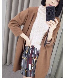 mooncat | 版V型開襟毛料外套色(ジャケット/アウター)