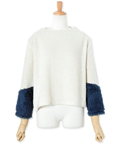 flower（フラワー）の「bicolor mix top ～バイカラーミックストップ（ニット/セーター・レディース・White/ivory/black/brown/pink・FREE）」の2枚目の写真