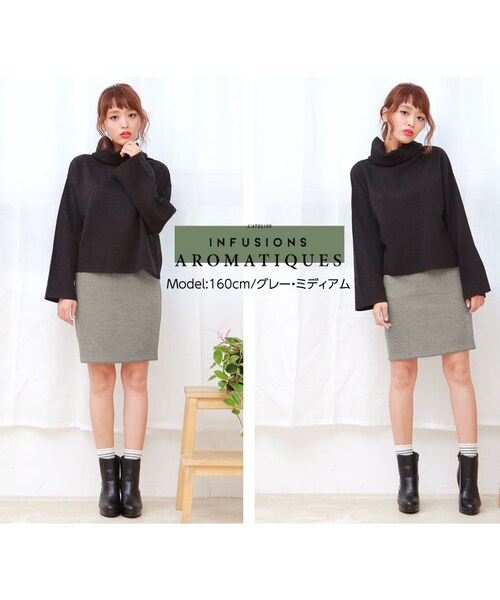 KOBE LETTUCE（コウベレタス）の「ストレッチペンシルスカート/レディース ミディアム/ロング 裏起毛ウエストゴム M1424（スカート・レディース・ブラック/チャコール/グレー/カーキ・ロング/ミディアム）」の6枚目の写真