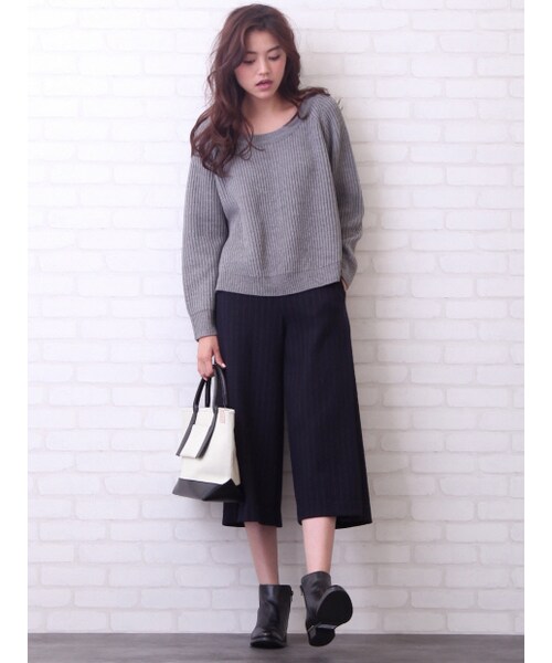qualite（カリテ）の「ストライプジャージーガウチョパンツ（その他・レディース・チャコール/ネイビー・1/2）」の13枚目の写真