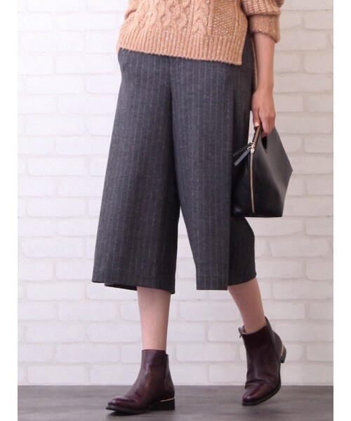 qualite（カリテ）の「ストライプジャージーガウチョパンツ（その他・レディース・チャコール/ネイビー・1/2）」の3枚目の写真